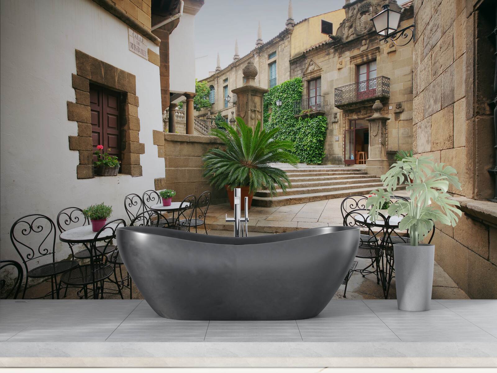 Papier peint escalier d'été dans une ville ancienne