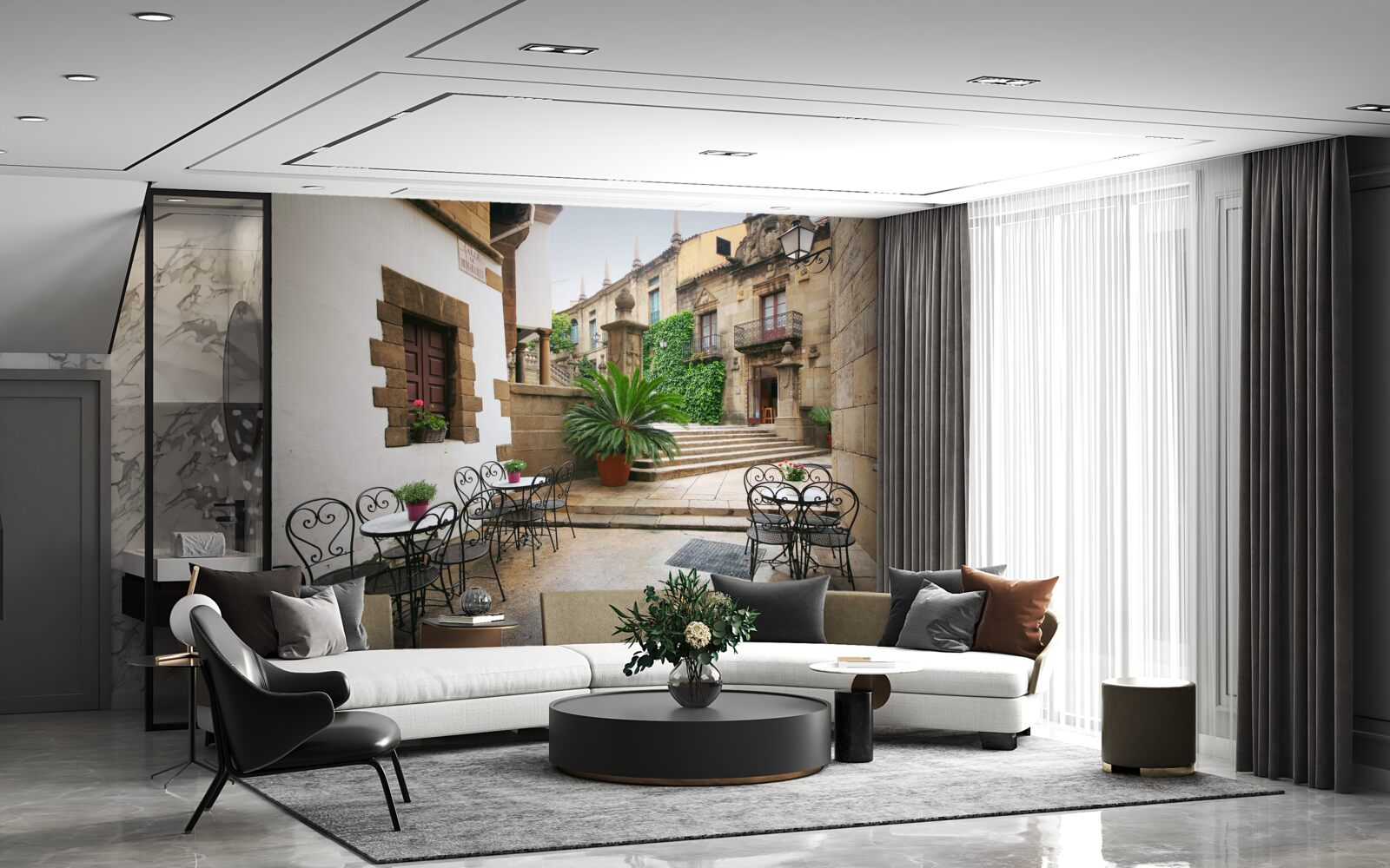 Papier peint escalier d'été dans une ville ancienne