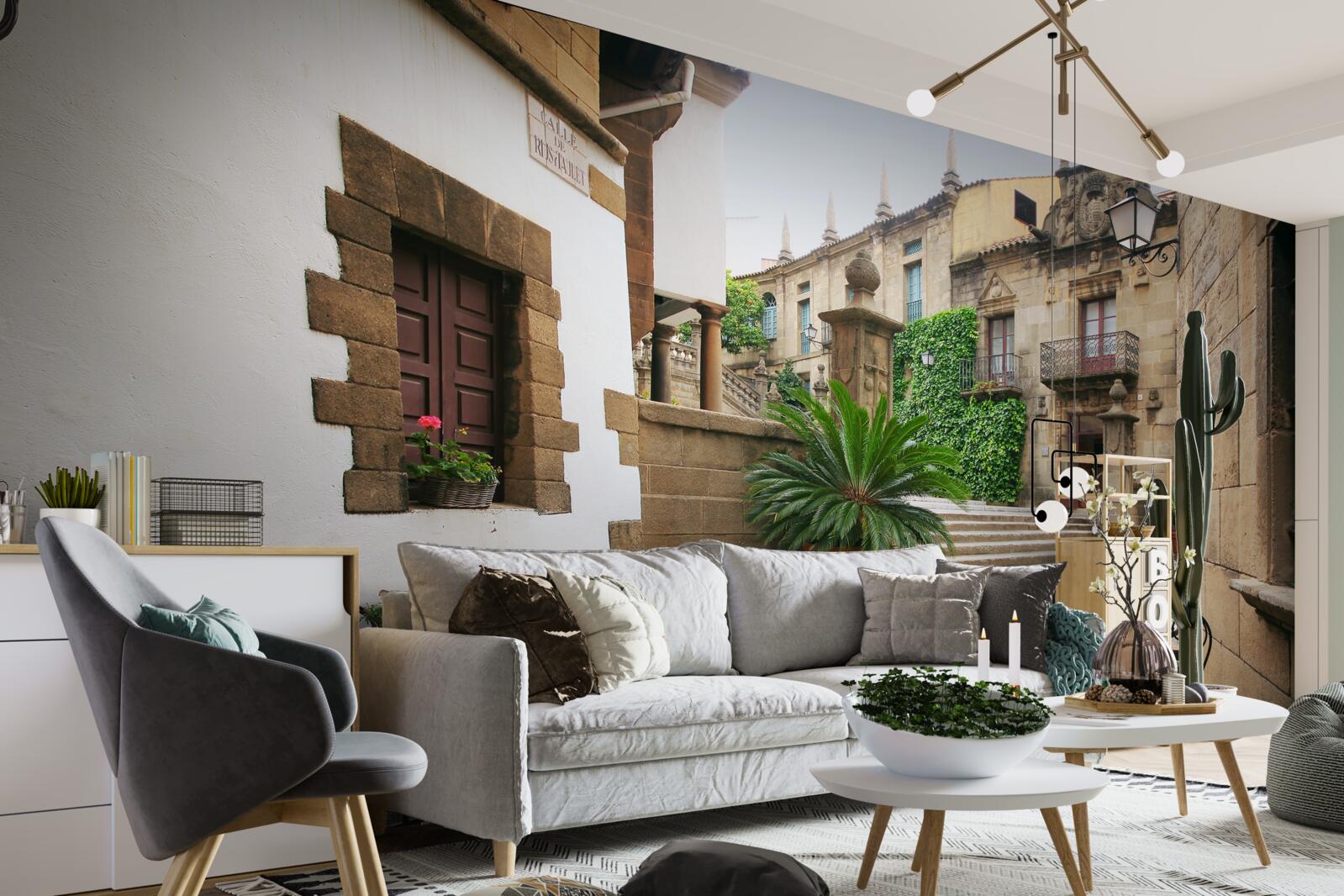 Papier peint escalier d'été dans une ville ancienne