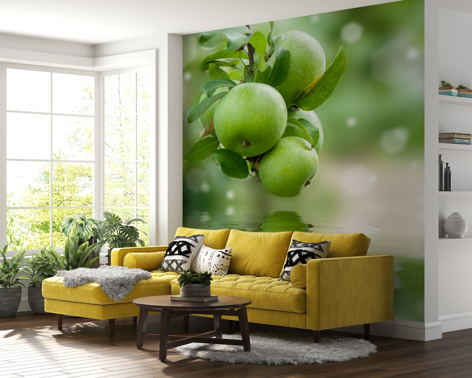 Papier peint pommes vertes se reflétant dans l'eau