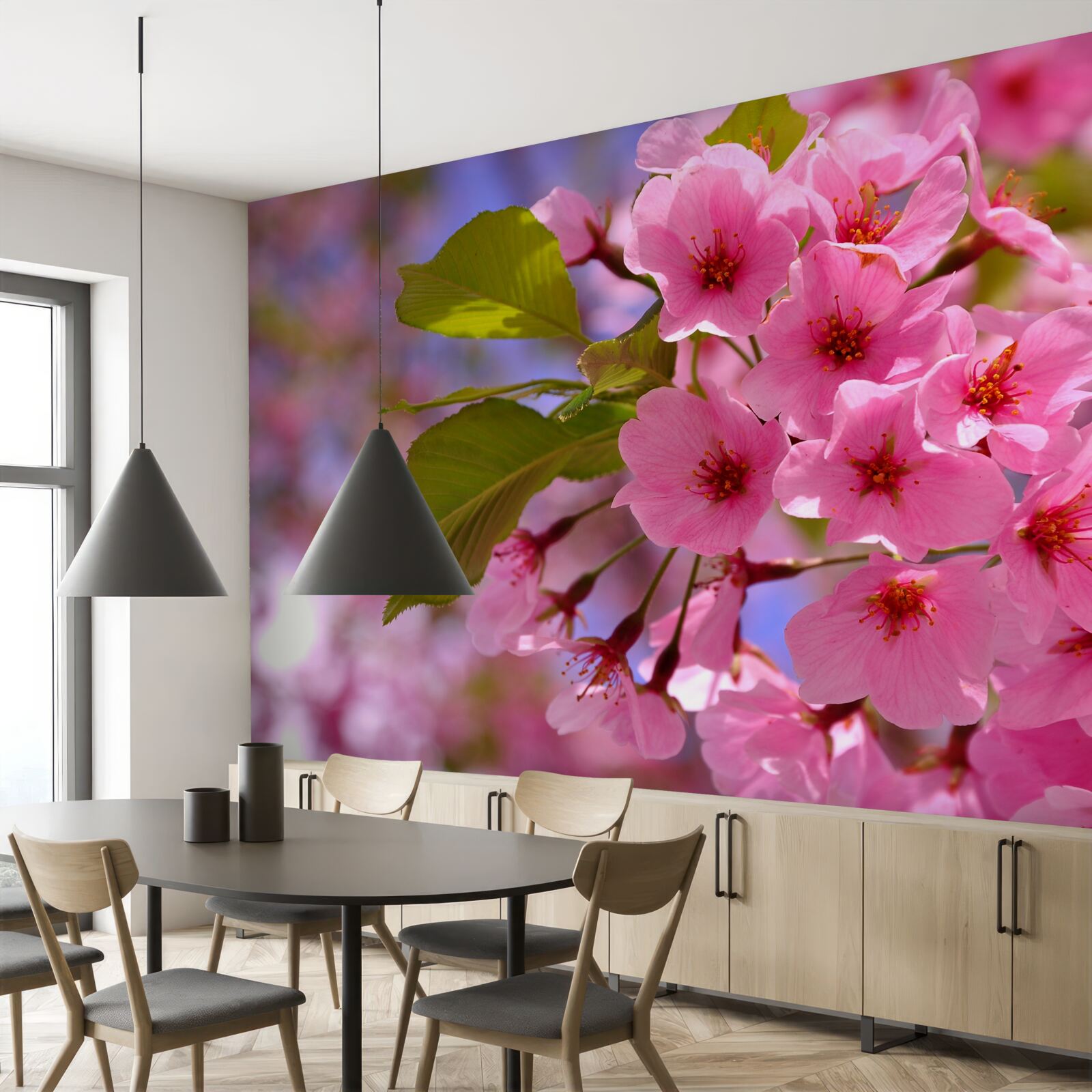 Papier peint de gros bourgeons de sakura fleurissent au printemps