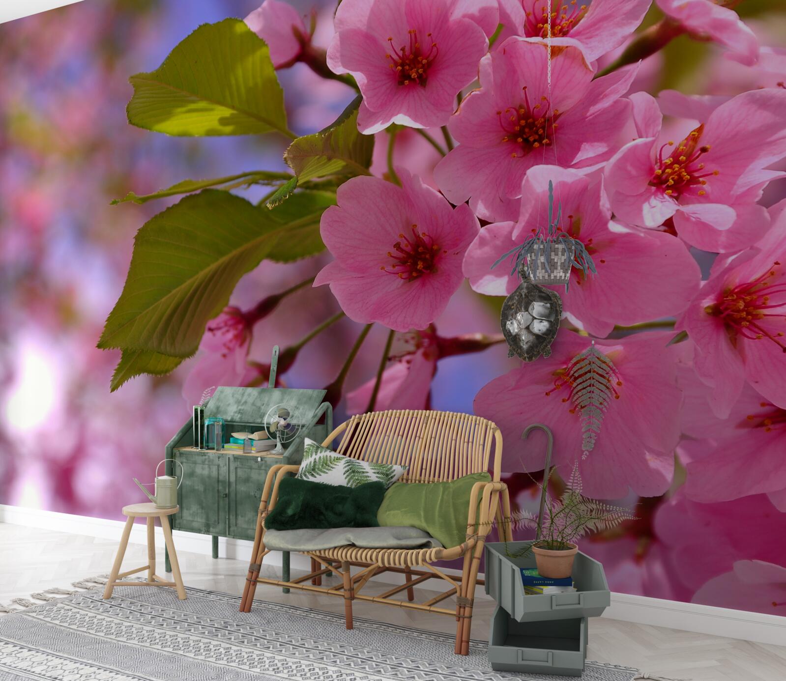 Papier peint de gros bourgeons de sakura fleurissent au printemps