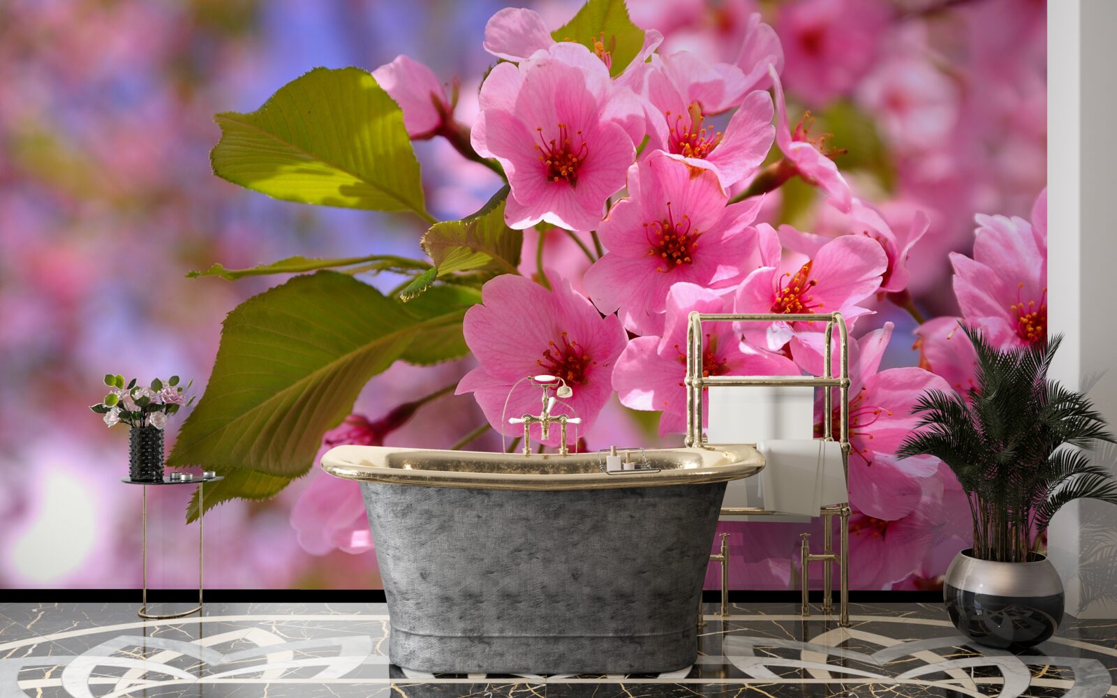 Papier peint de gros bourgeons de sakura fleurissent au printemps