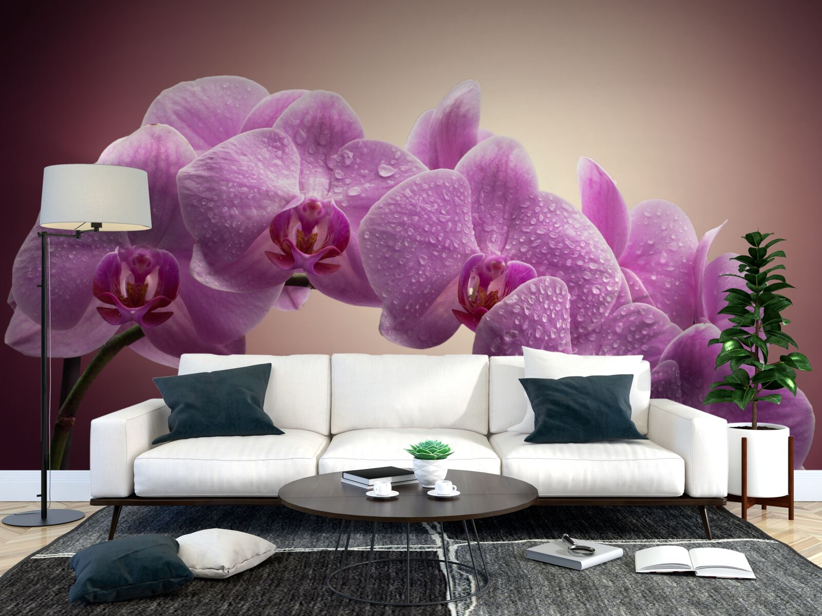 Papier peint branche fleurie d'une orchidée lilas