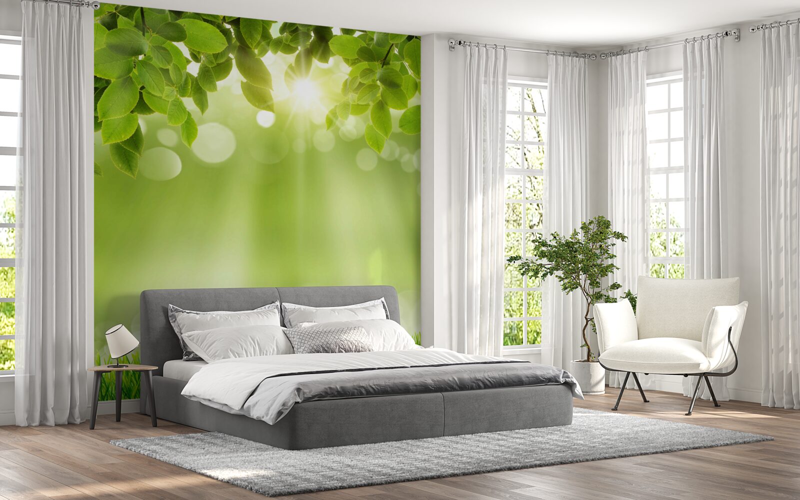 Papier peint les rayons du soleil illuminent une prairie sous la pluie