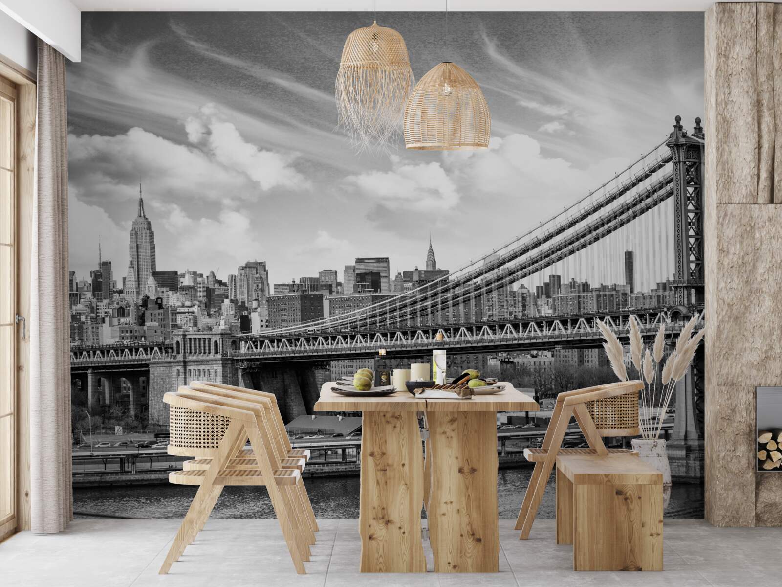 Papier peint pont municipal détruit au-dessus de la rivière