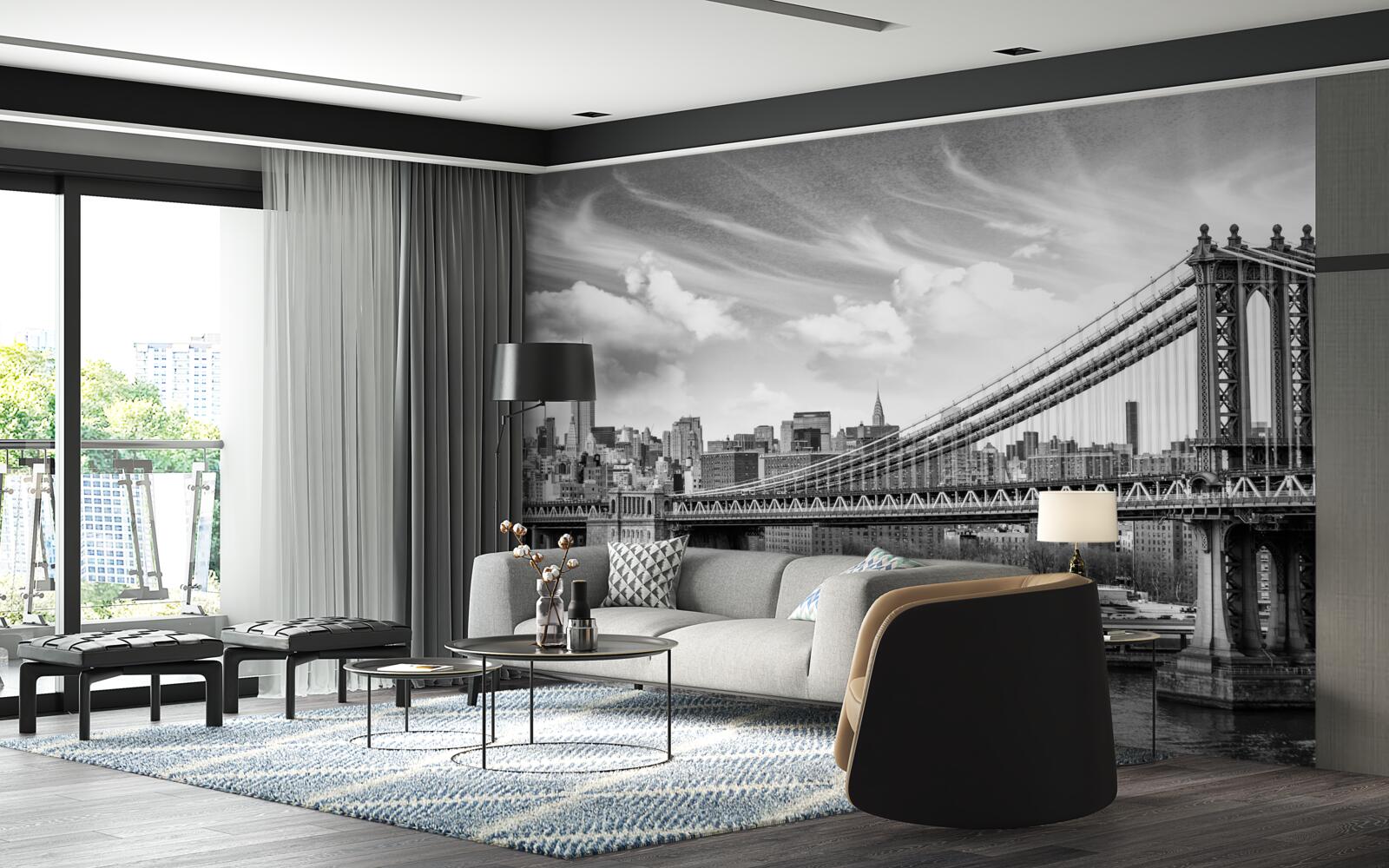 Papier peint pont municipal détruit au-dessus de la rivière