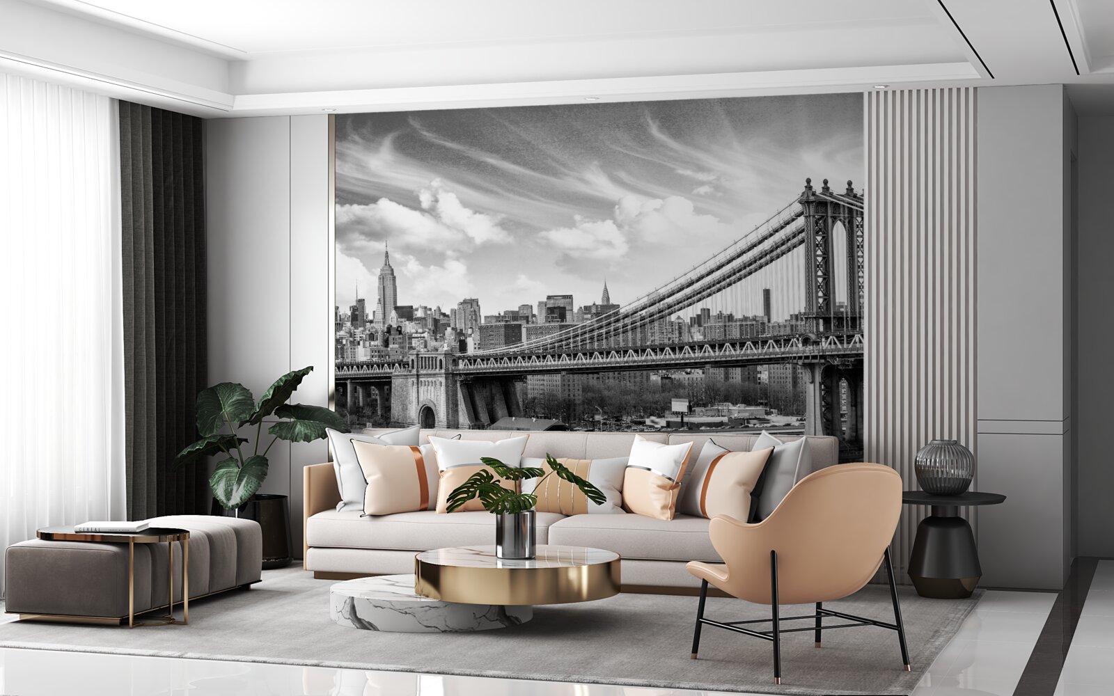 Papier peint pont municipal détruit au-dessus de la rivière