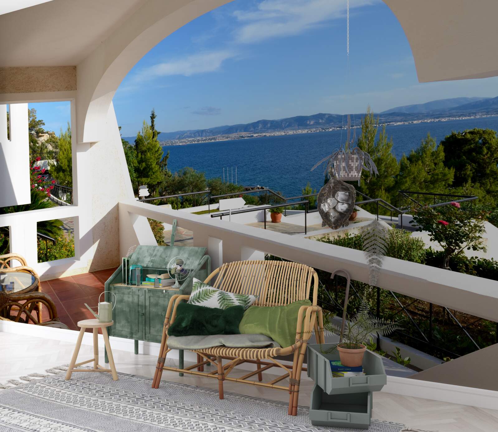 Papier peint terrasse confortable avec vue sur l'océan