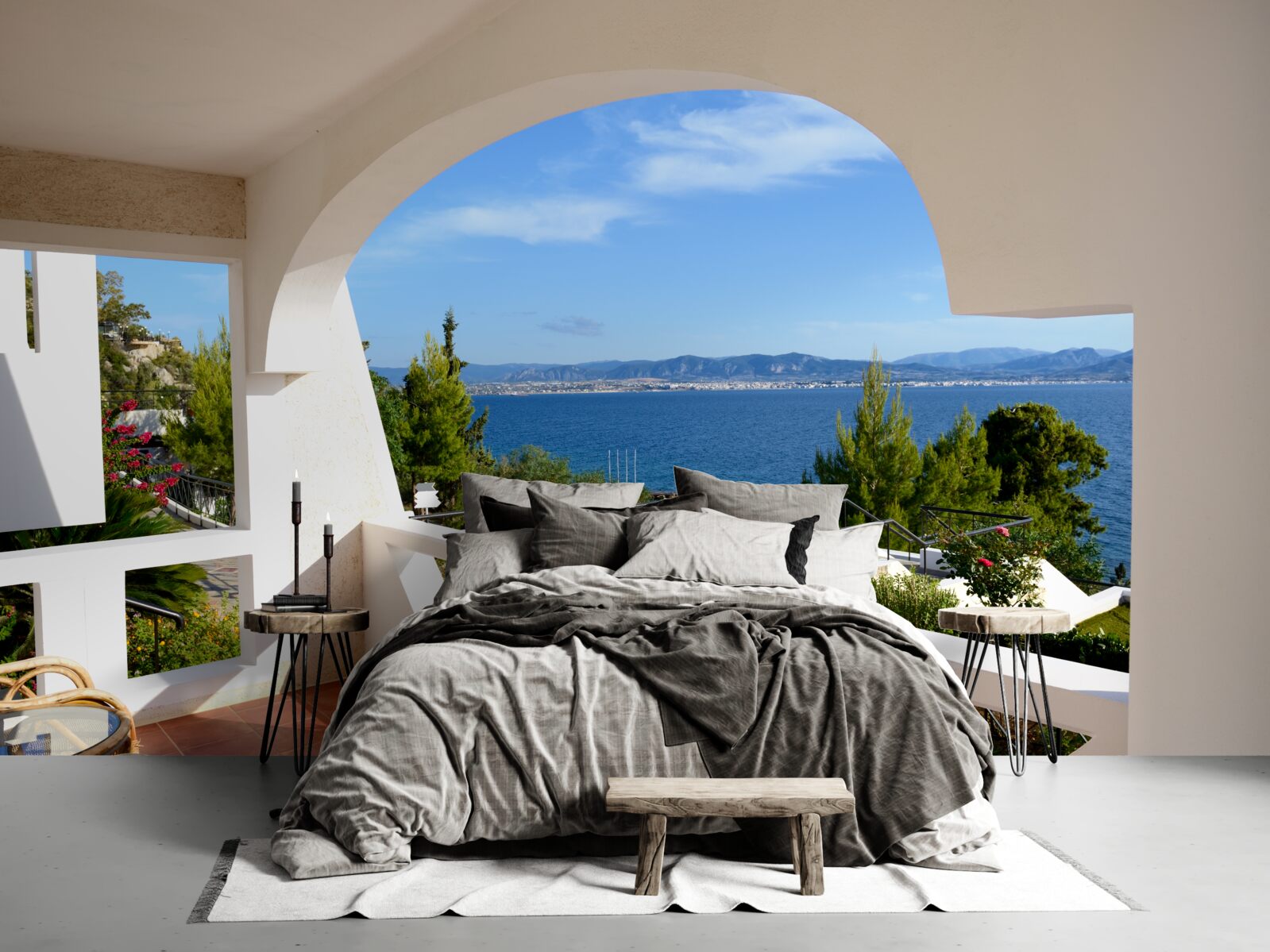 Papier peint terrasse confortable avec vue sur l'océan