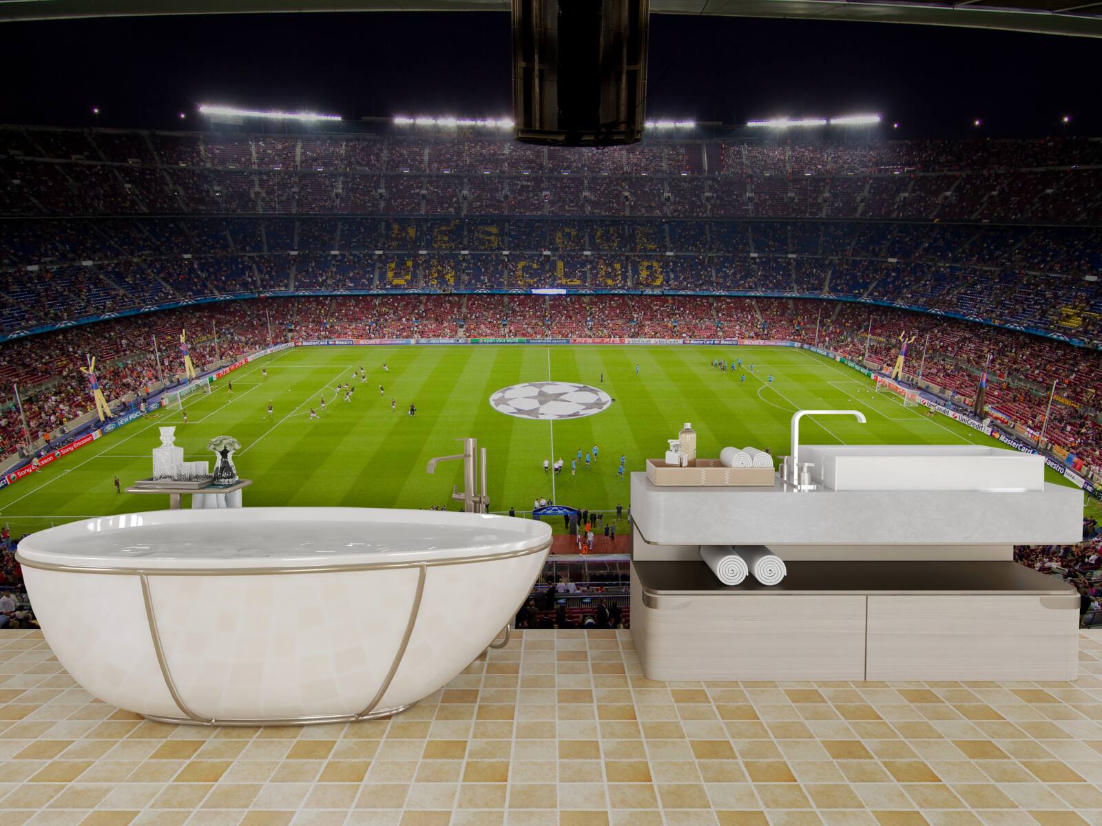 Papier peint terrain de football avec spectateurs