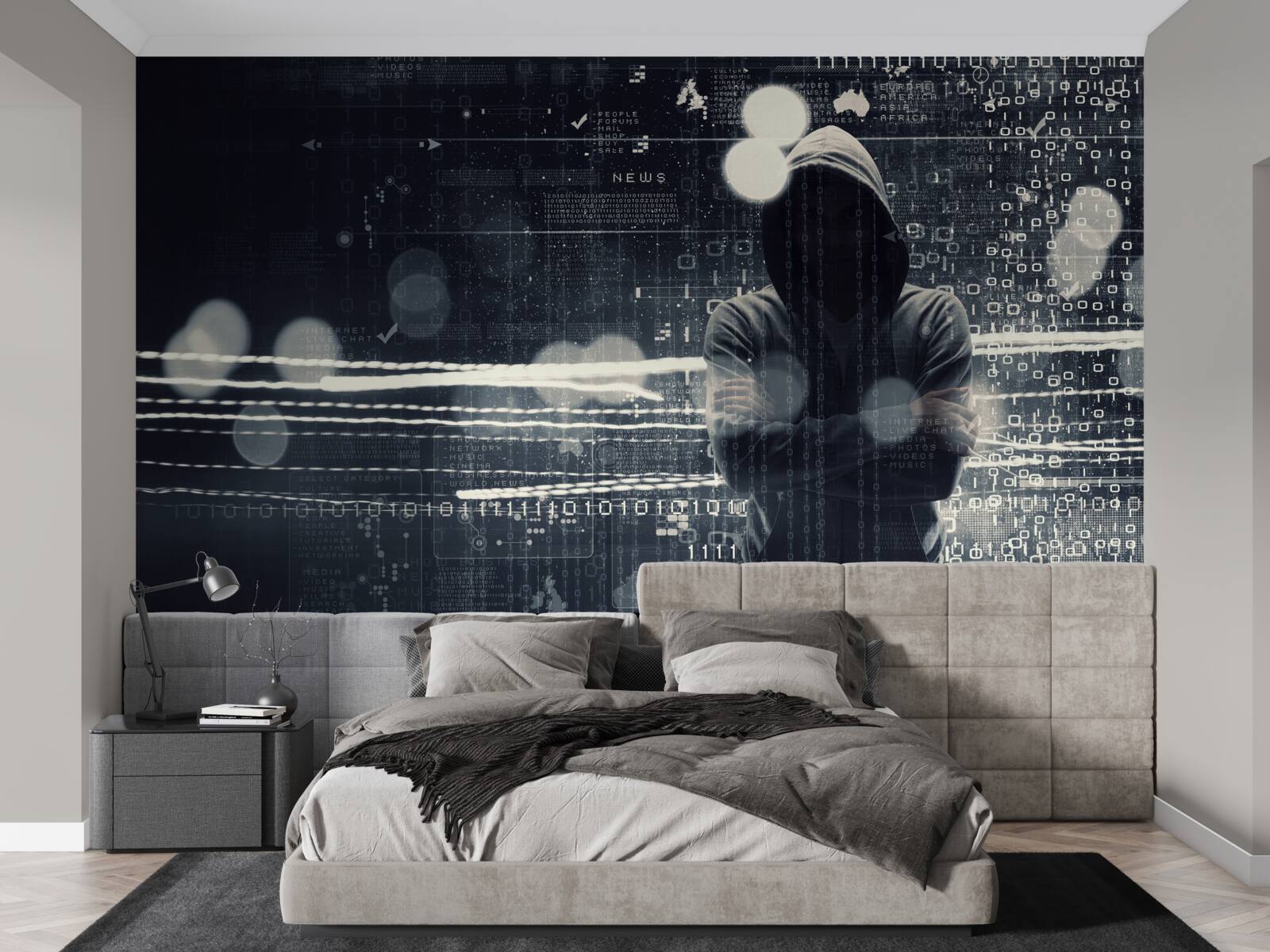 Papier peint personnage encapuchonné sur fond flou