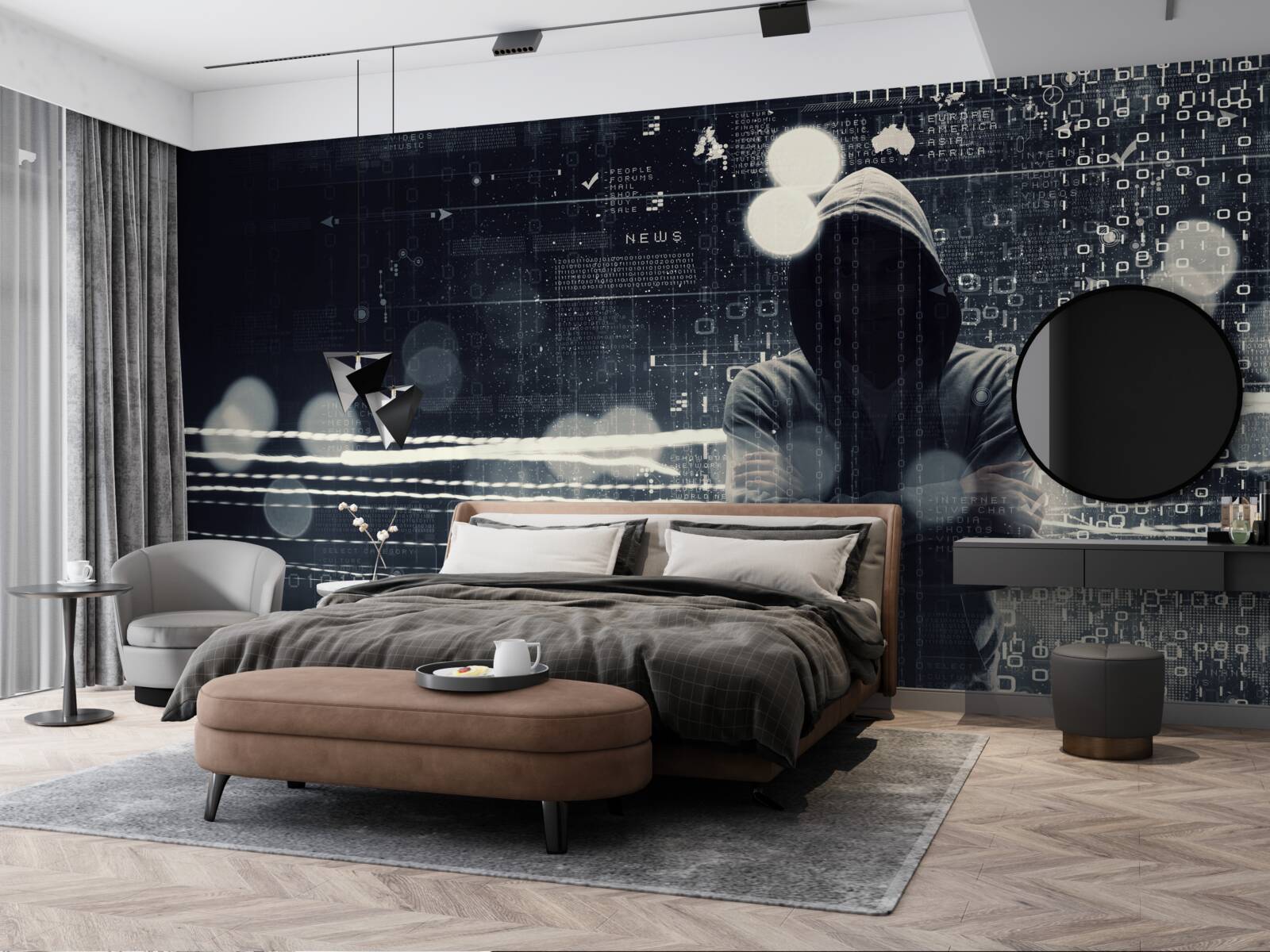 Papier peint personnage encapuchonné sur fond flou