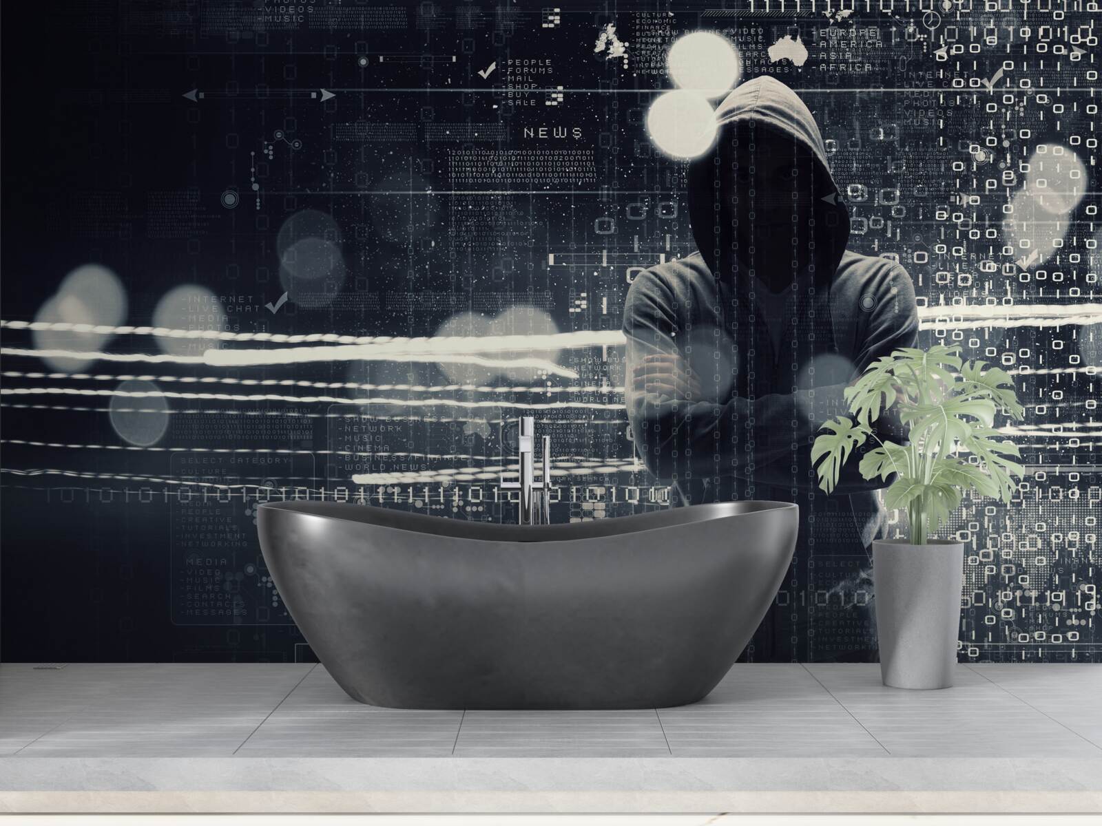 Papier peint personnage encapuchonné sur fond flou