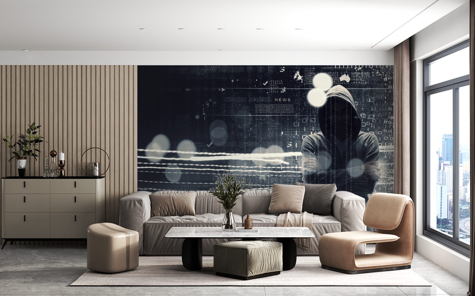 Papier peint personnage encapuchonné sur fond flou