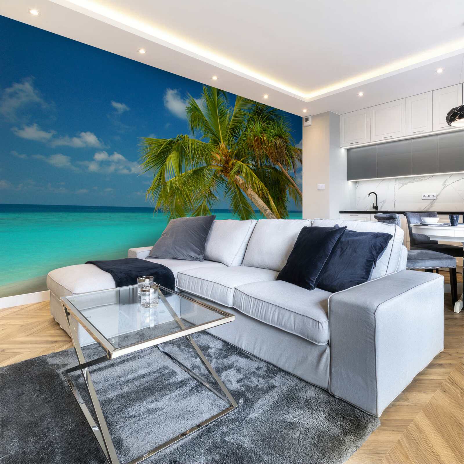 Papier peint palmier sur une plage près du front de mer