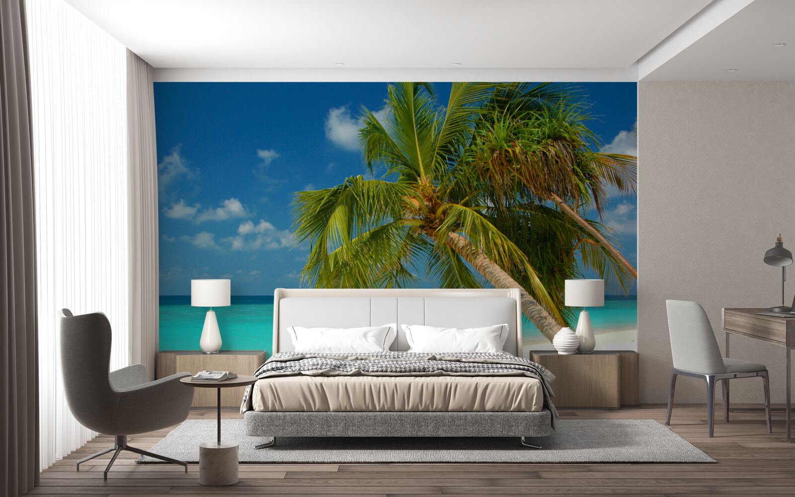 Papier peint palmier sur une plage près du front de mer