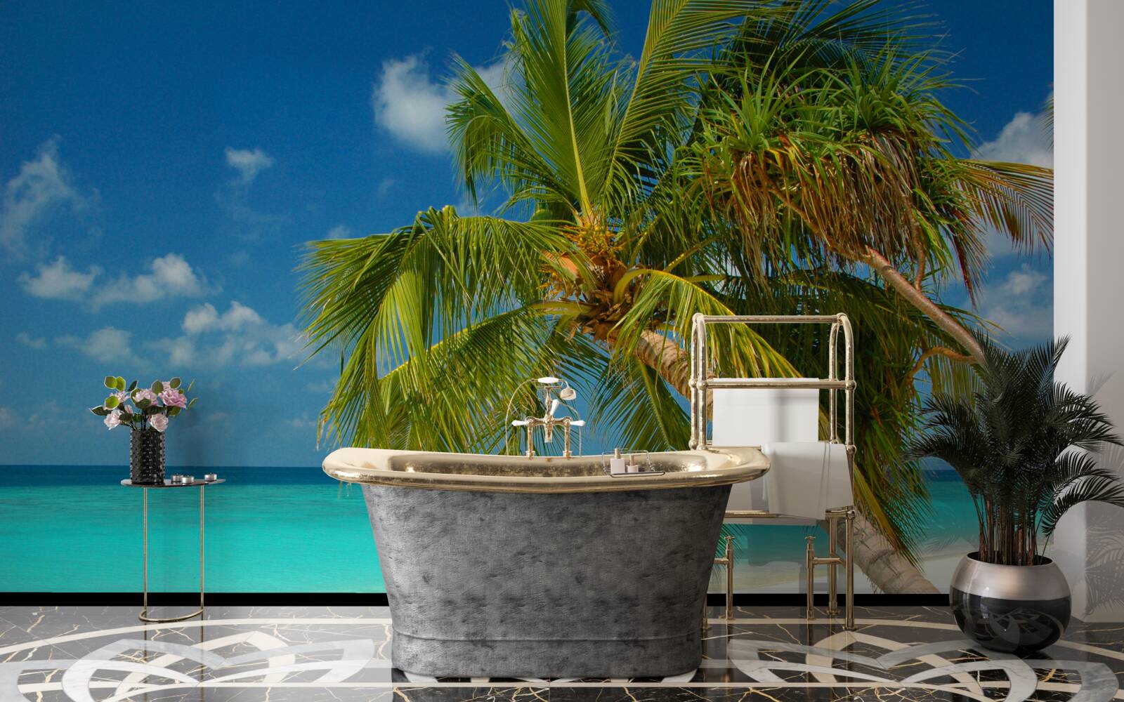 Papier peint palmier sur une plage près du front de mer