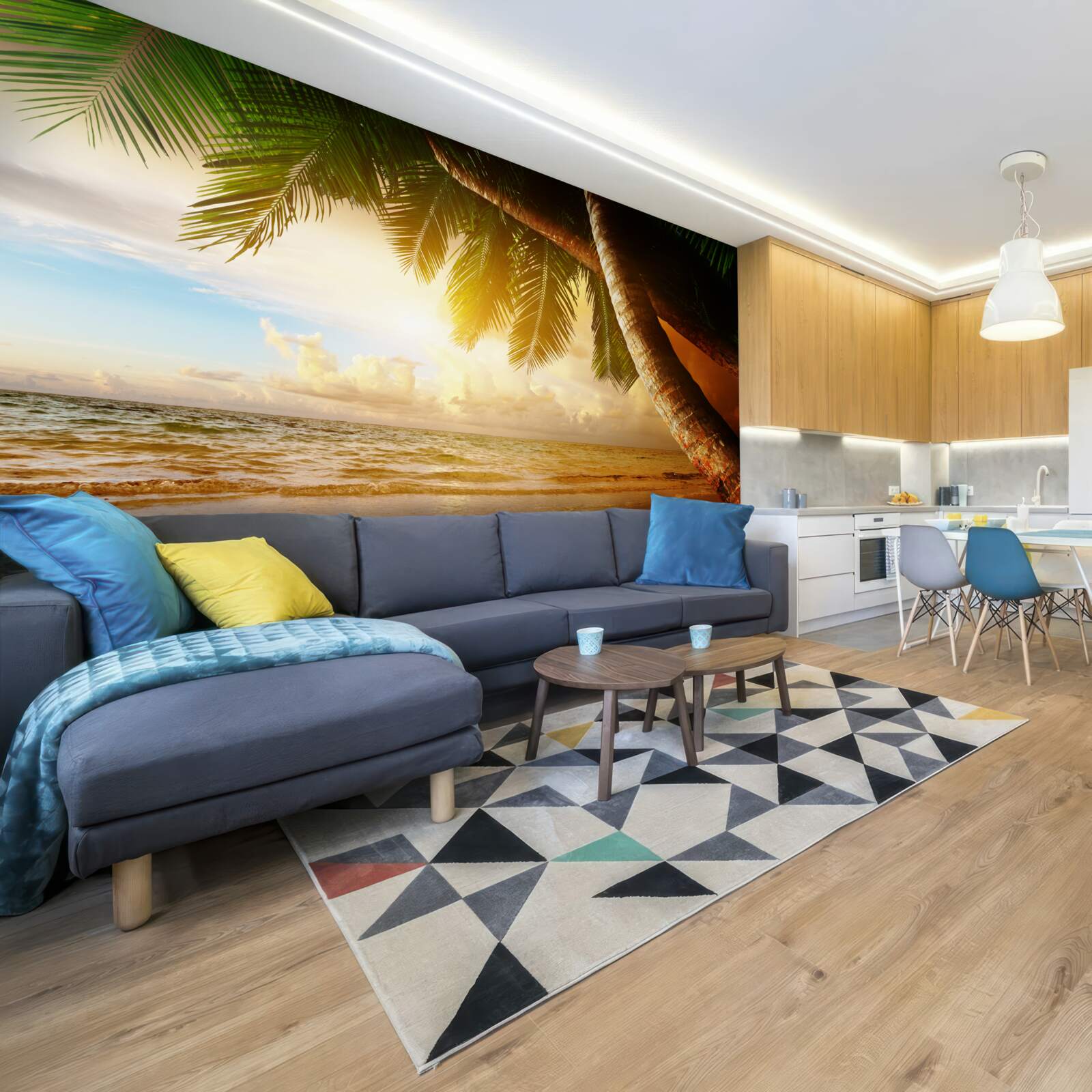 Papier peint palmier près de l'eau au coucher du soleil sous les tropiques