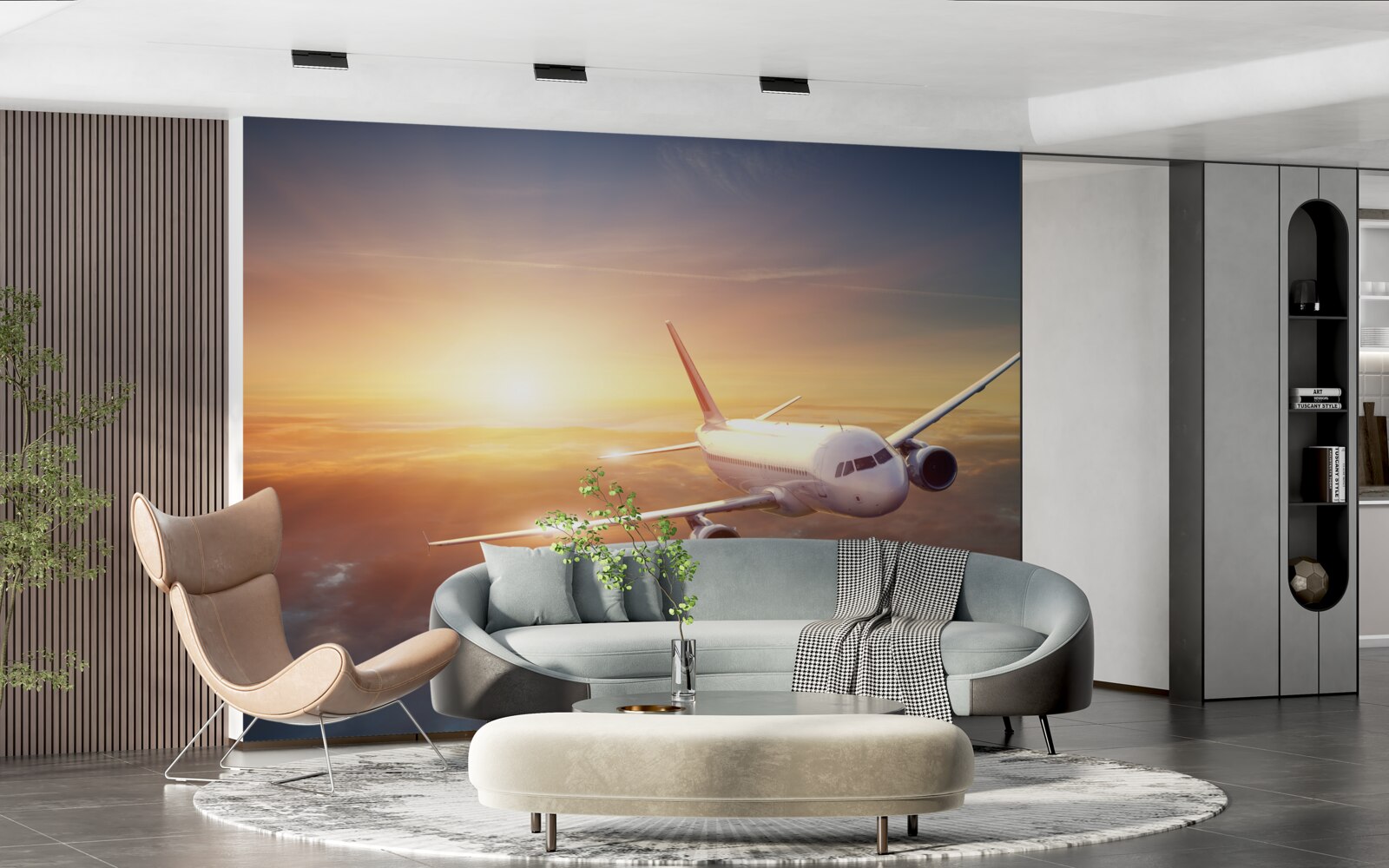 Papier peint l'avion disparaît au coucher du soleil