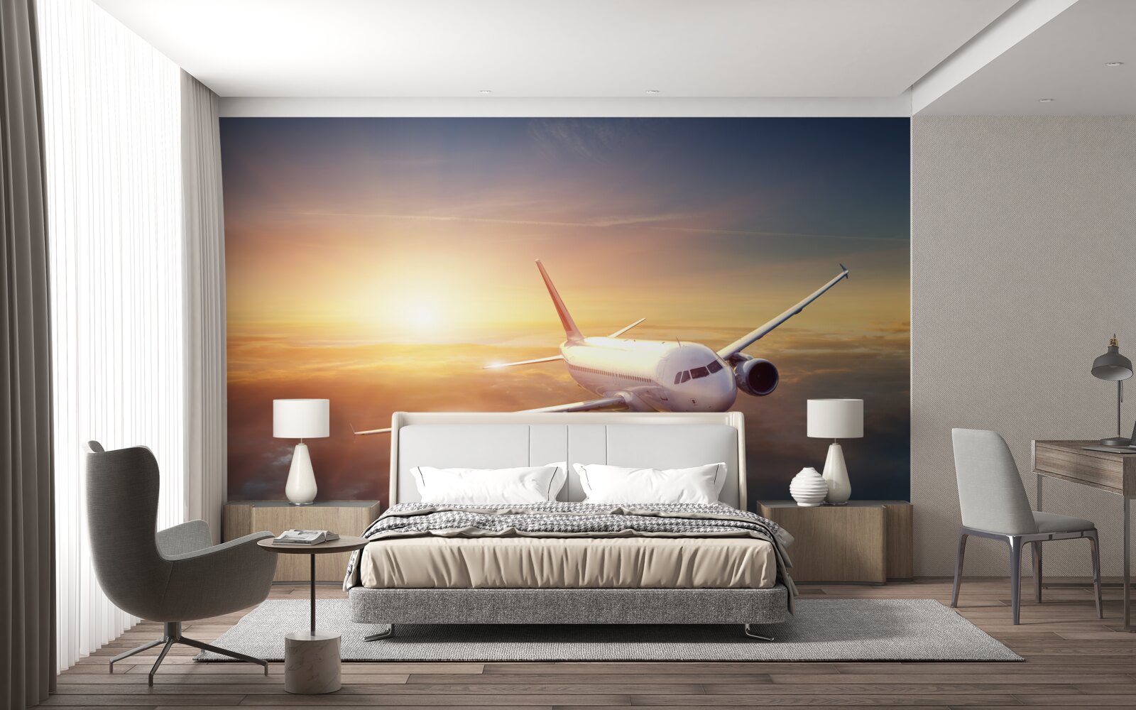 Papier peint l'avion disparaît au coucher du soleil