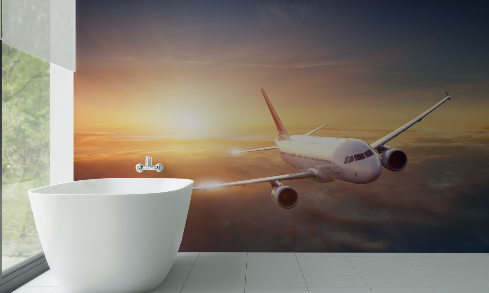 Papier peint l'avion disparaît au coucher du soleil