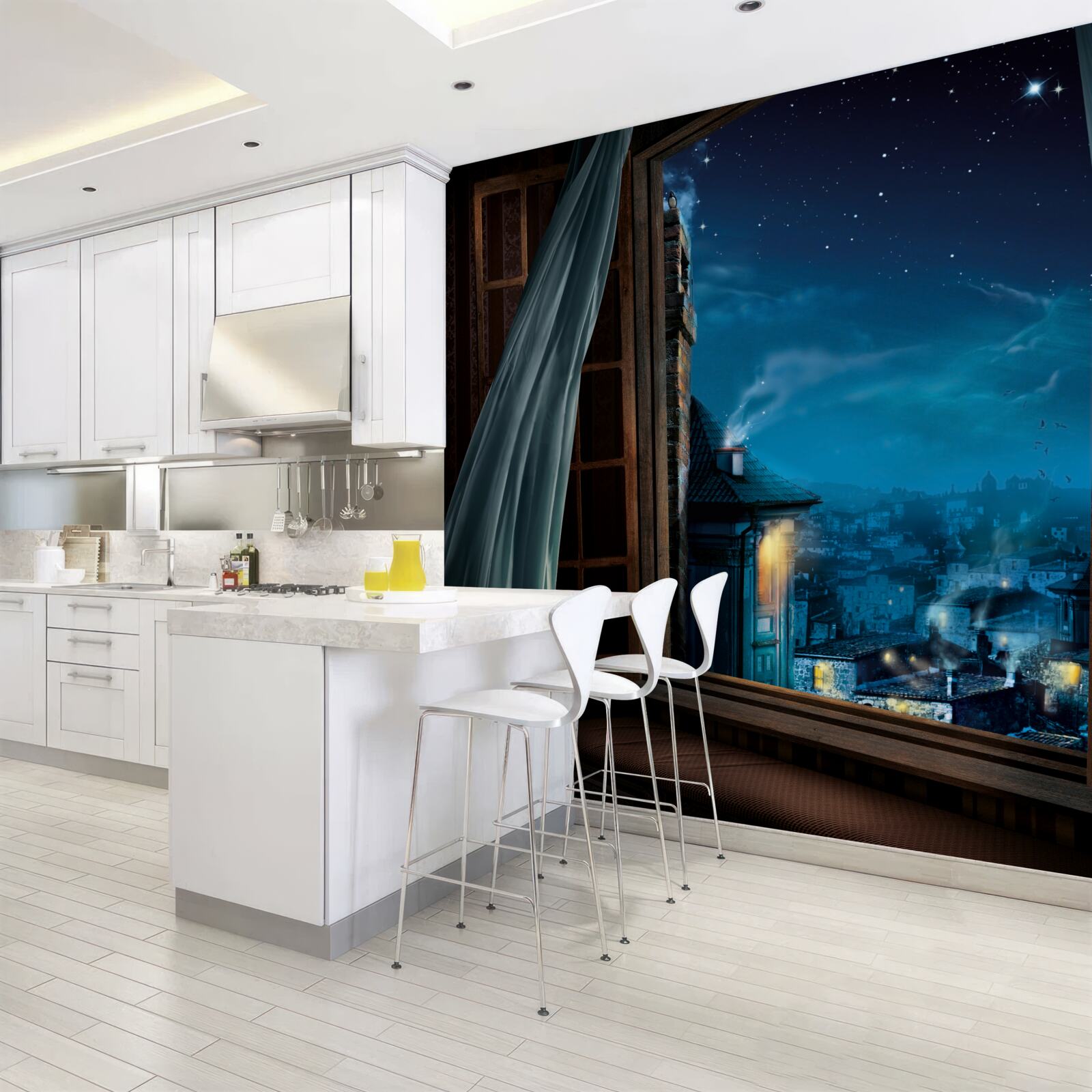 Papier peint vue sur le ciel nocturne depuis la fenêtre