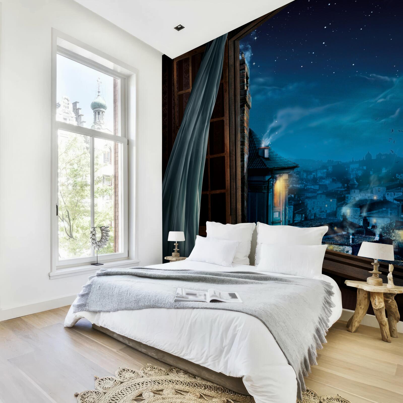 Papier peint vue sur le ciel nocturne depuis la fenêtre