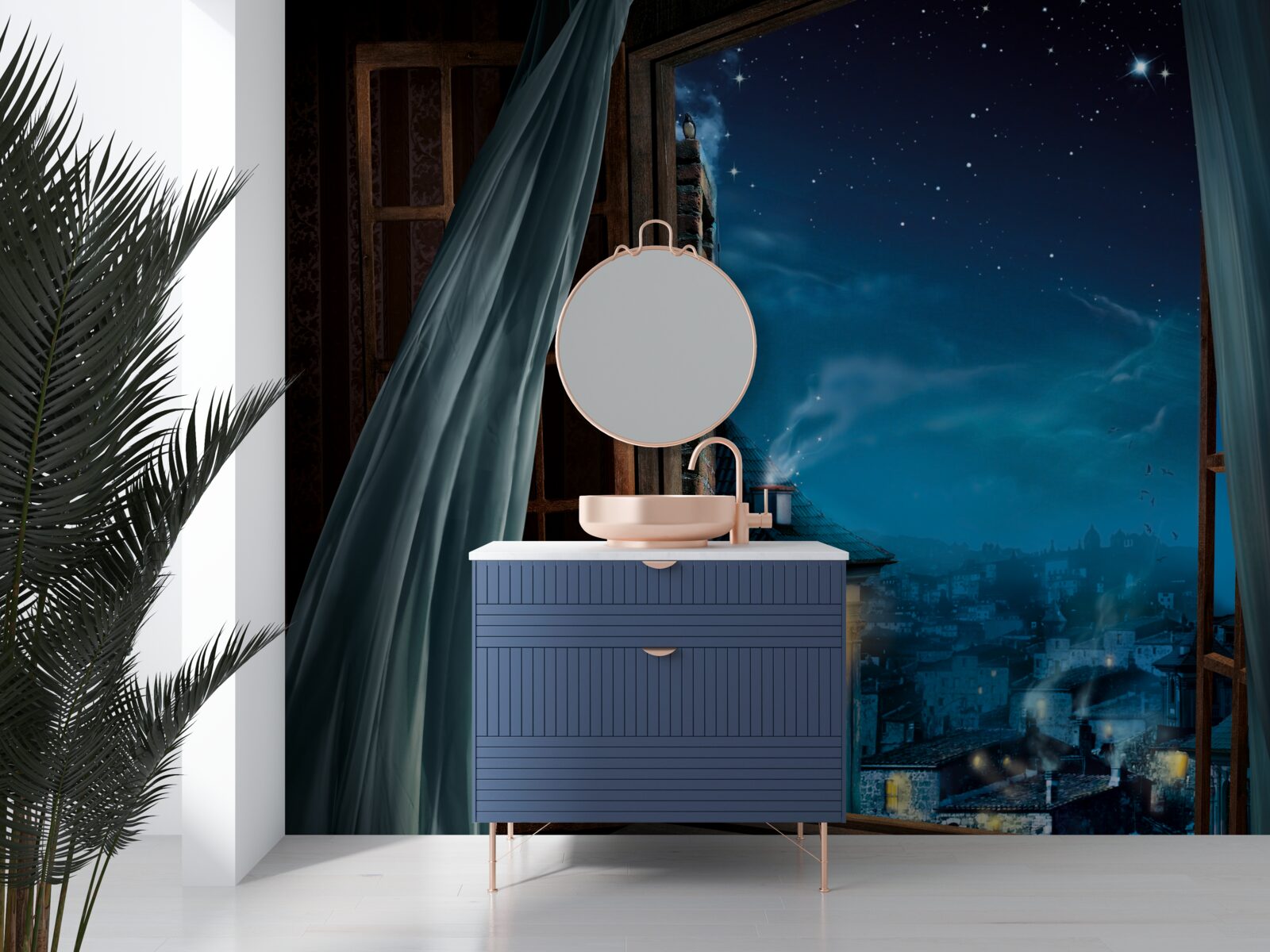 Papier peint vue sur le ciel nocturne depuis la fenêtre