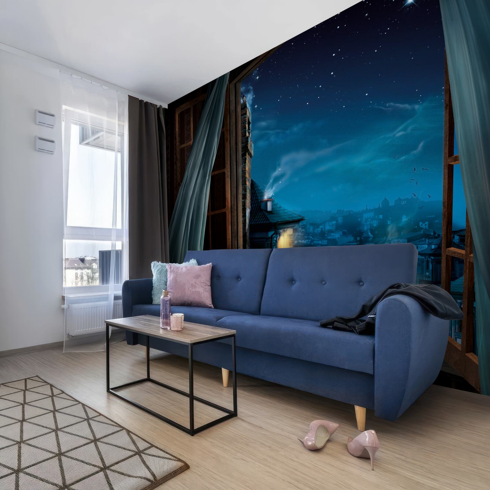 Papier peint vue sur le ciel nocturne depuis la fenêtre