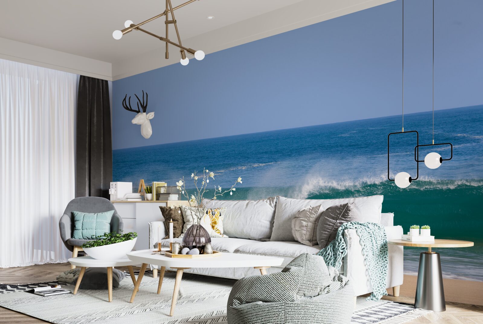 Papier peint les grandes vagues de l'océan au large des côtes