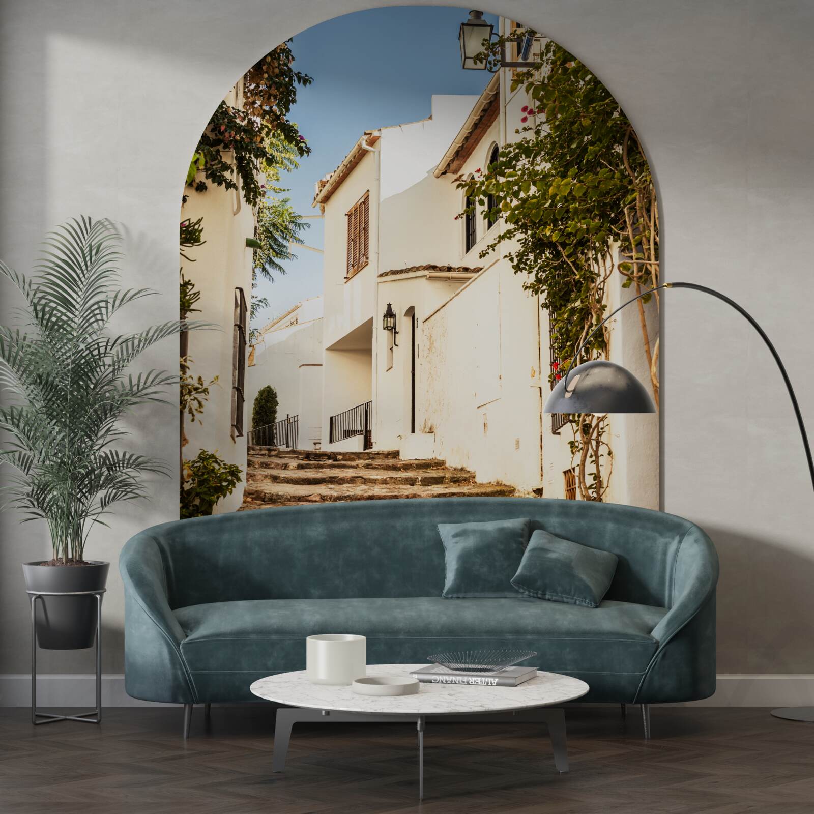 Papier peint verdure dans une rue ancienne en grèce