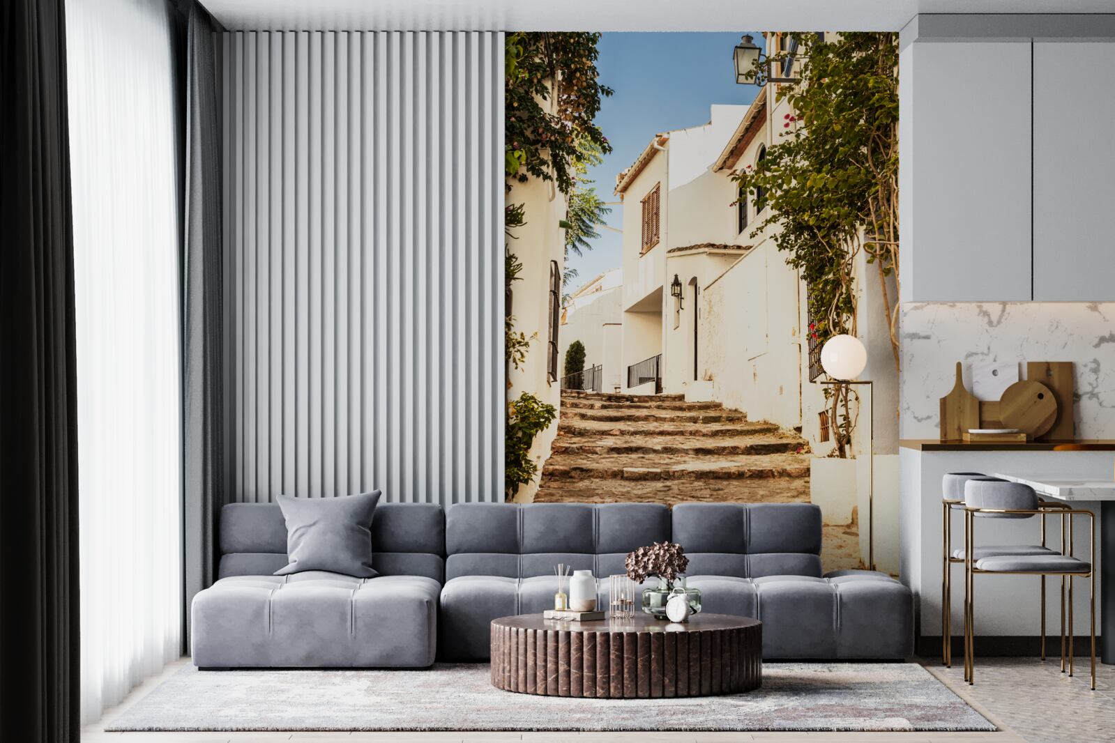 Papier peint verdure dans une rue ancienne en grèce