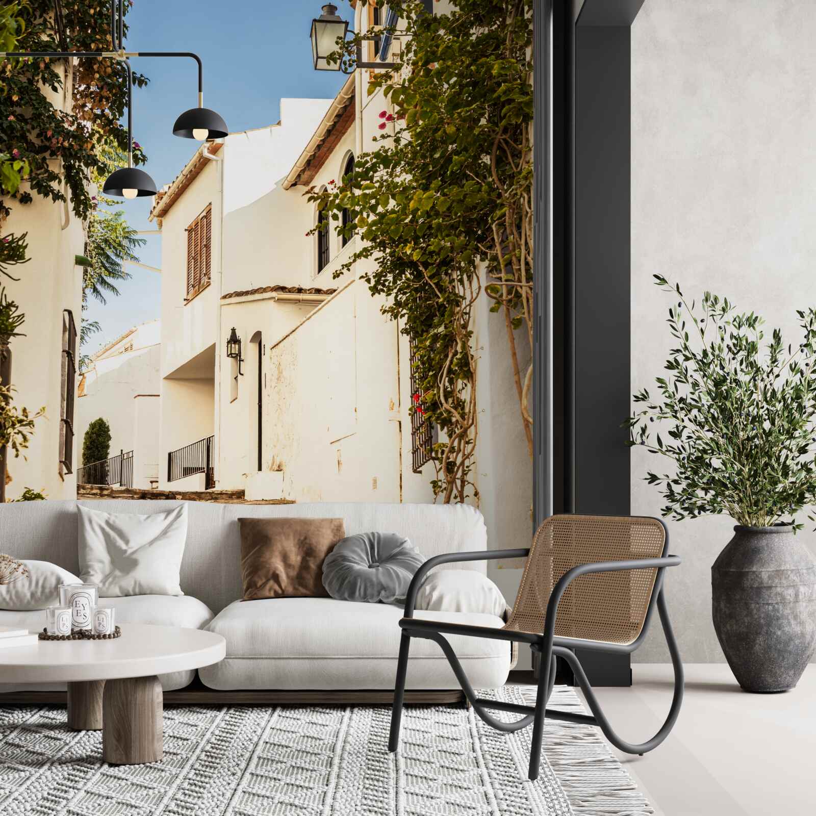 Papier peint verdure dans une rue ancienne en grèce