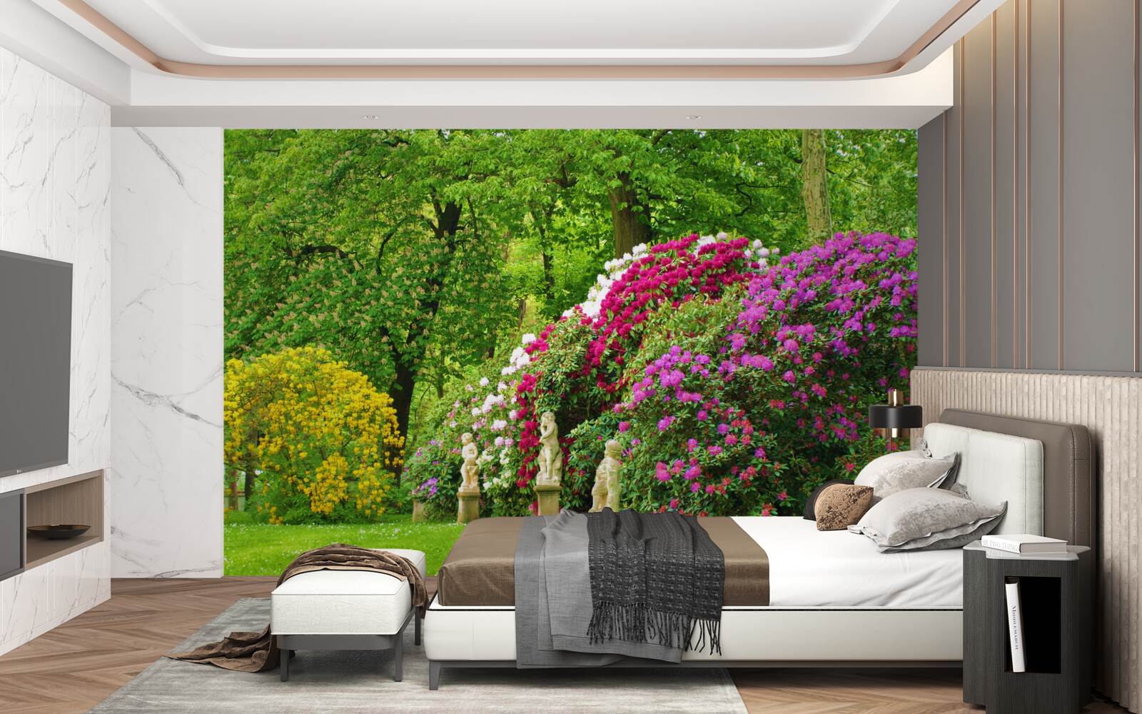 Papier peint des arbustes de différentes couleurs parmi la verdure