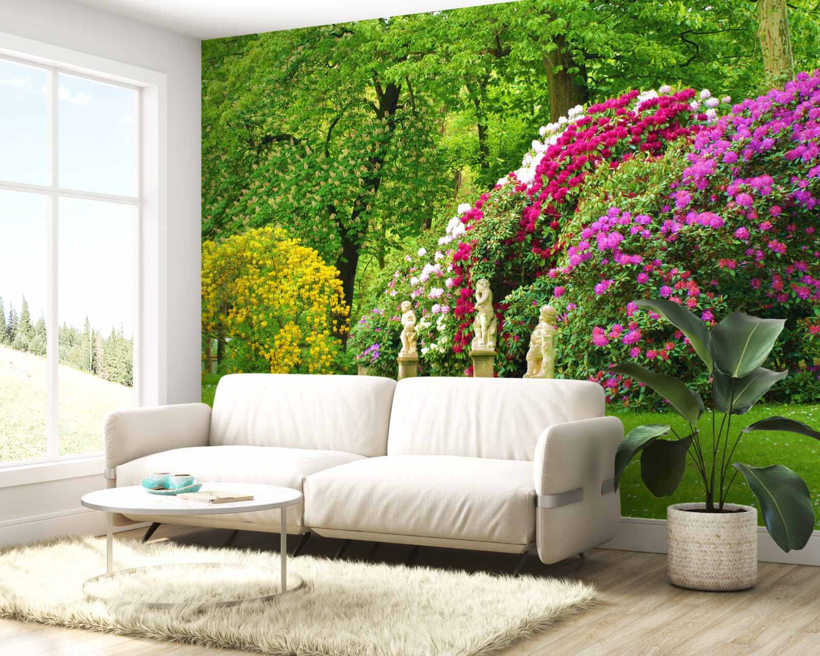 Papier peint des arbustes de différentes couleurs parmi la verdure