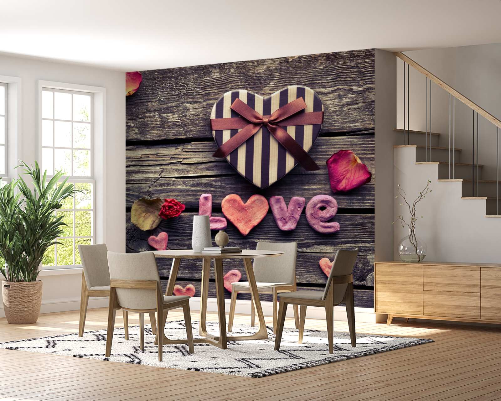 Papier peint boîte en forme de cœur avec "love" écrit dessus