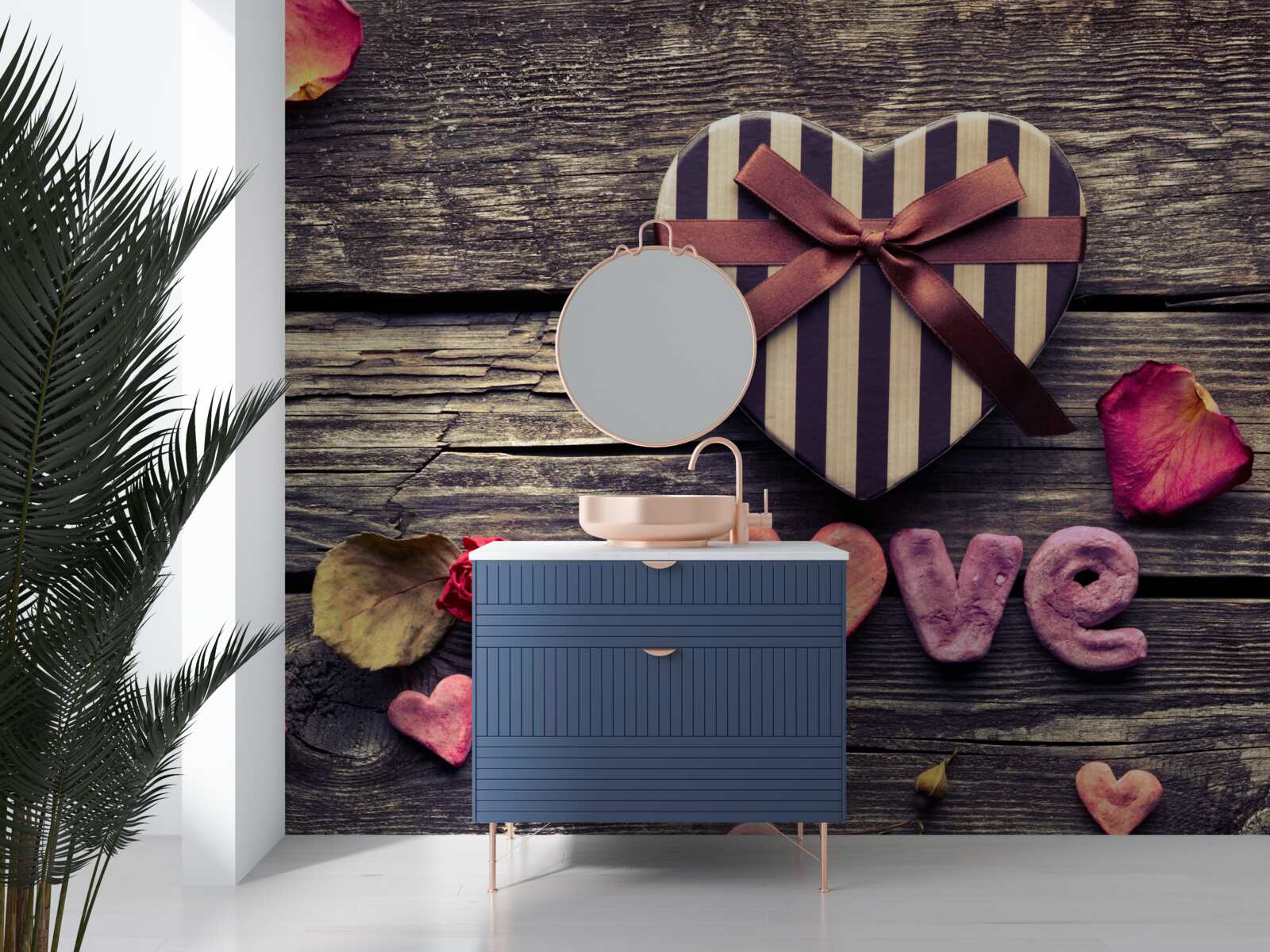 Papier peint boîte en forme de cœur avec "love" écrit dessus