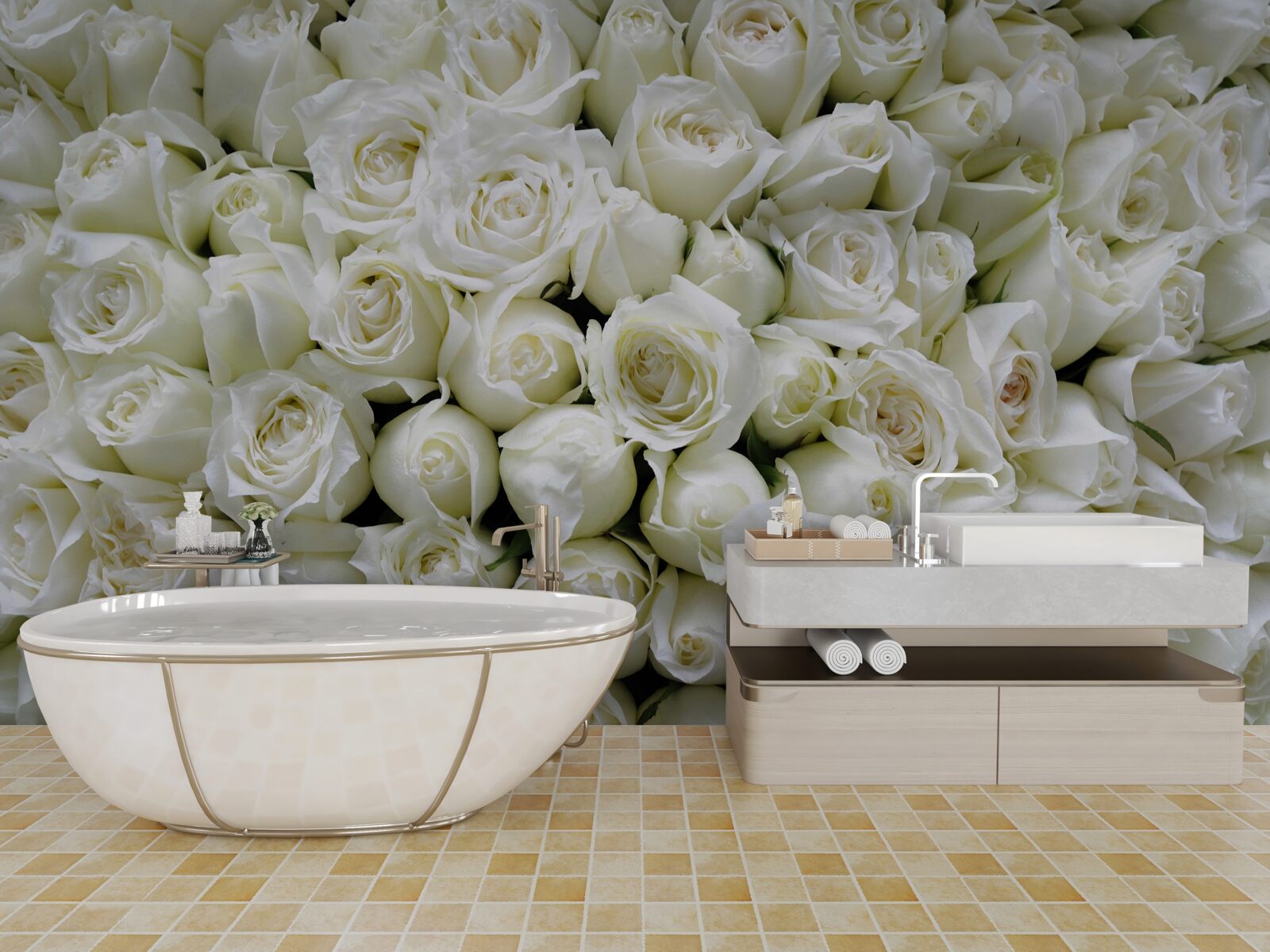 Papier peint un bouquet de nombreuses roses blanches