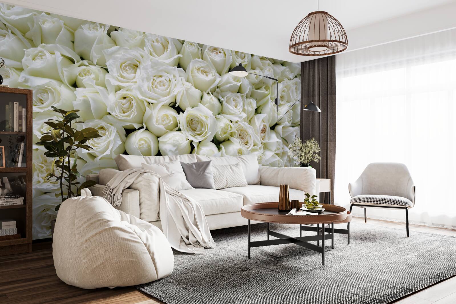 Papier peint un bouquet de nombreuses roses blanches