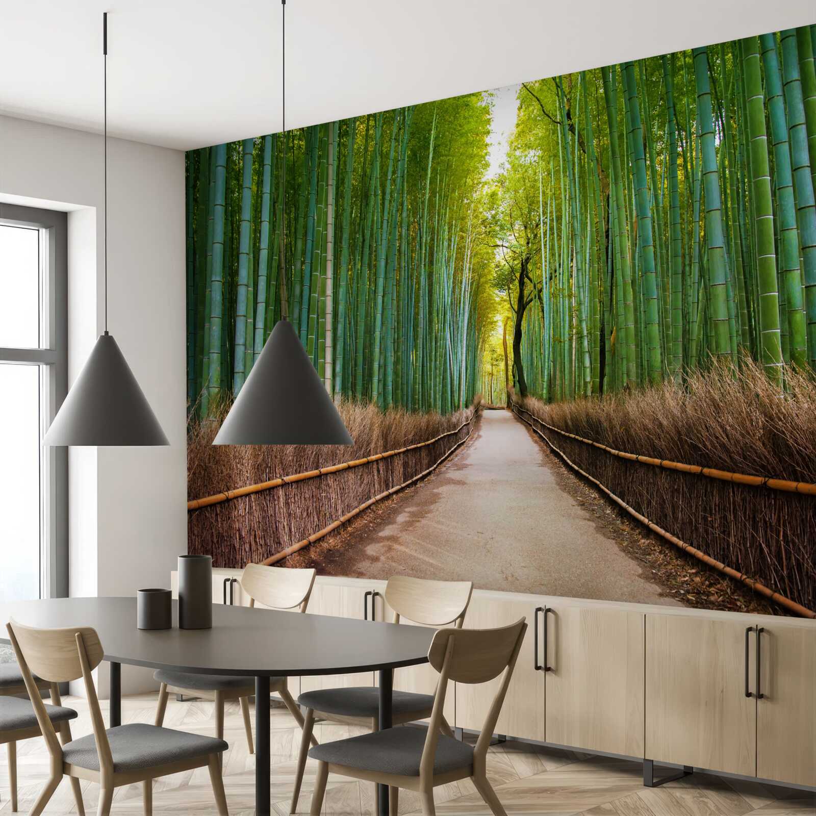 Papier peint une gracieuse bambouseraie avec un sentier