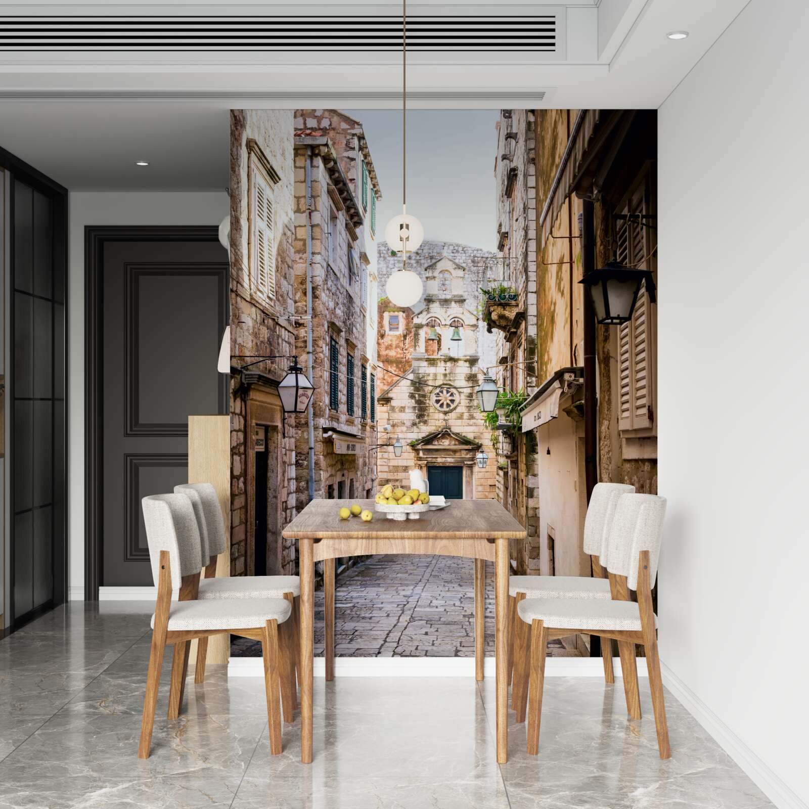 Papier peint ancienne rue pavée de pierres