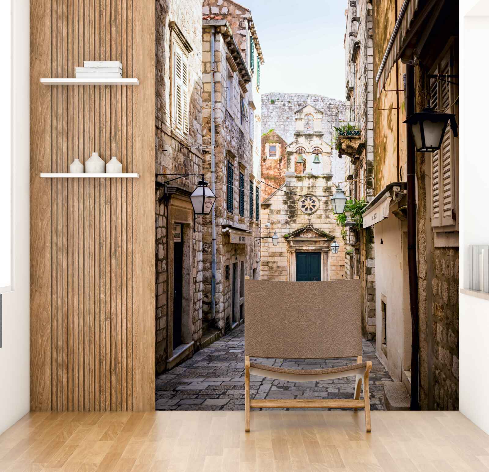 Papier peint ancienne rue pavée de pierres