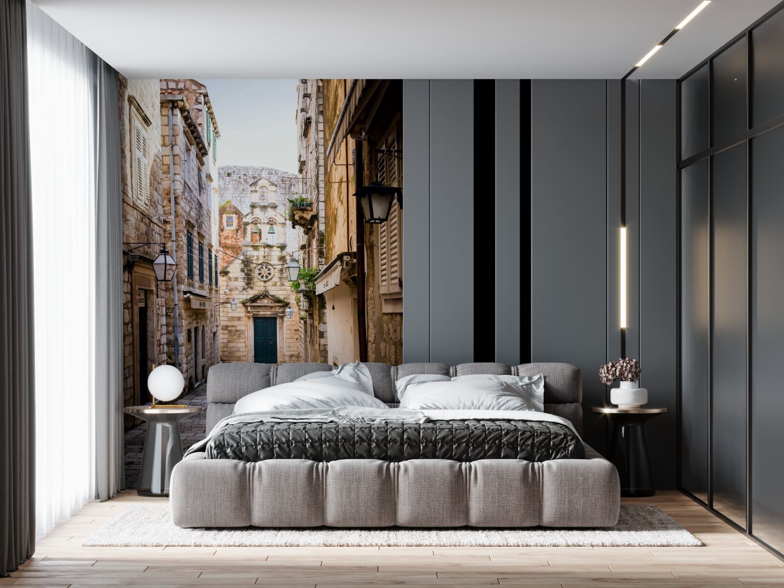 Papier peint ancienne rue pavée de pierres