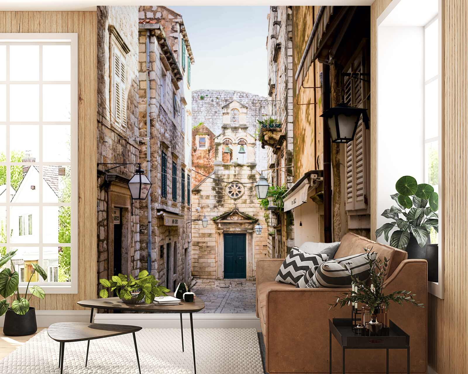 Papier peint ancienne rue pavée de pierres