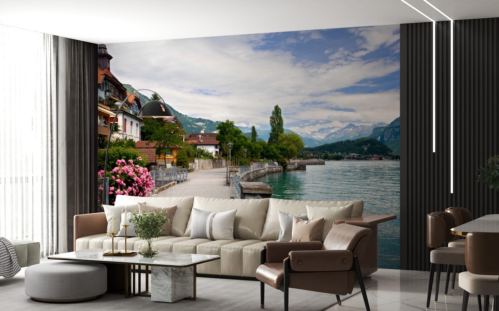 Papier peint établissement dans les montagnes près du réservoir