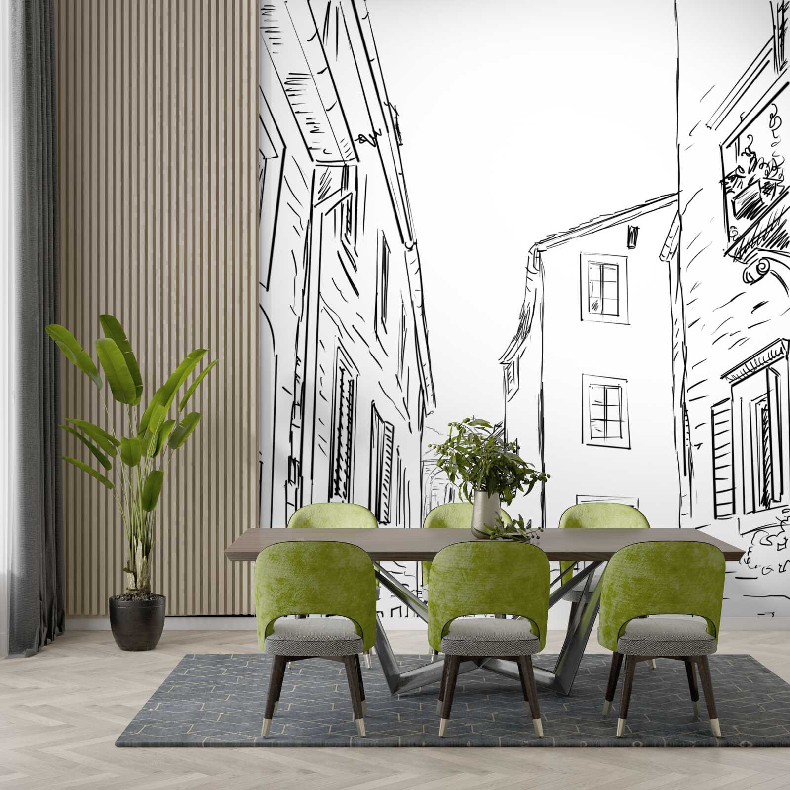 Papier peint dessin au crayon d'une ville ancienne