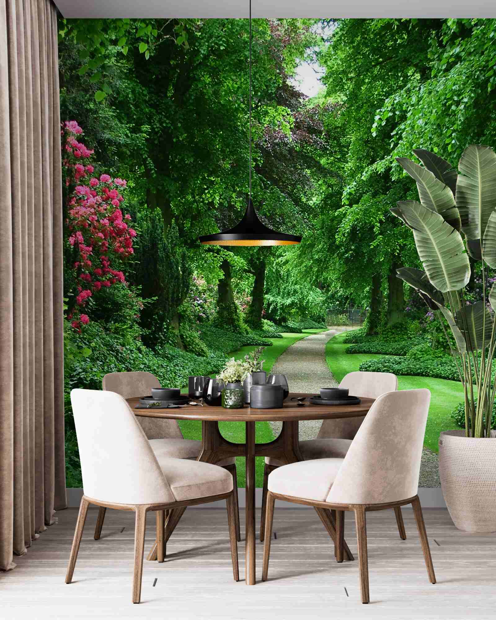 Papier peint chemin entre les arbres émeraude