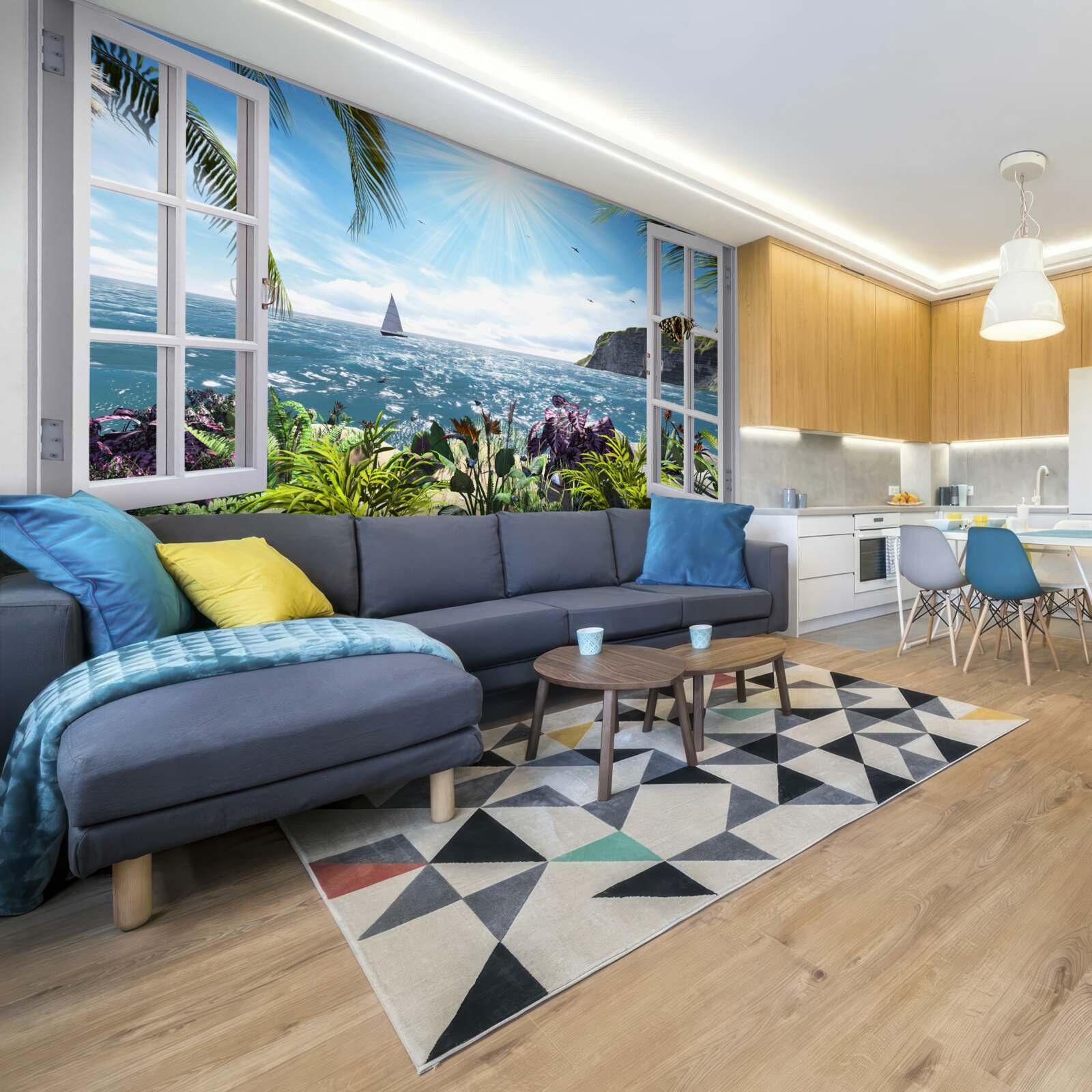 Papier peint une vue magnifique sur l'océan depuis la fenêtre