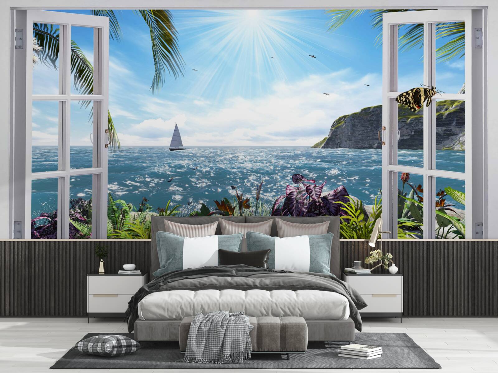 Papier peint une vue magnifique sur l'océan depuis la fenêtre